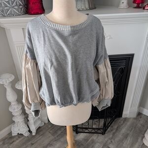 Free People Movement Gray and Cream Women's Sweatshirt Size Small